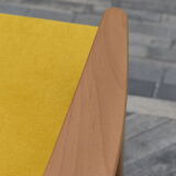 Scandinavian armchair, yellow fabric, natural wood