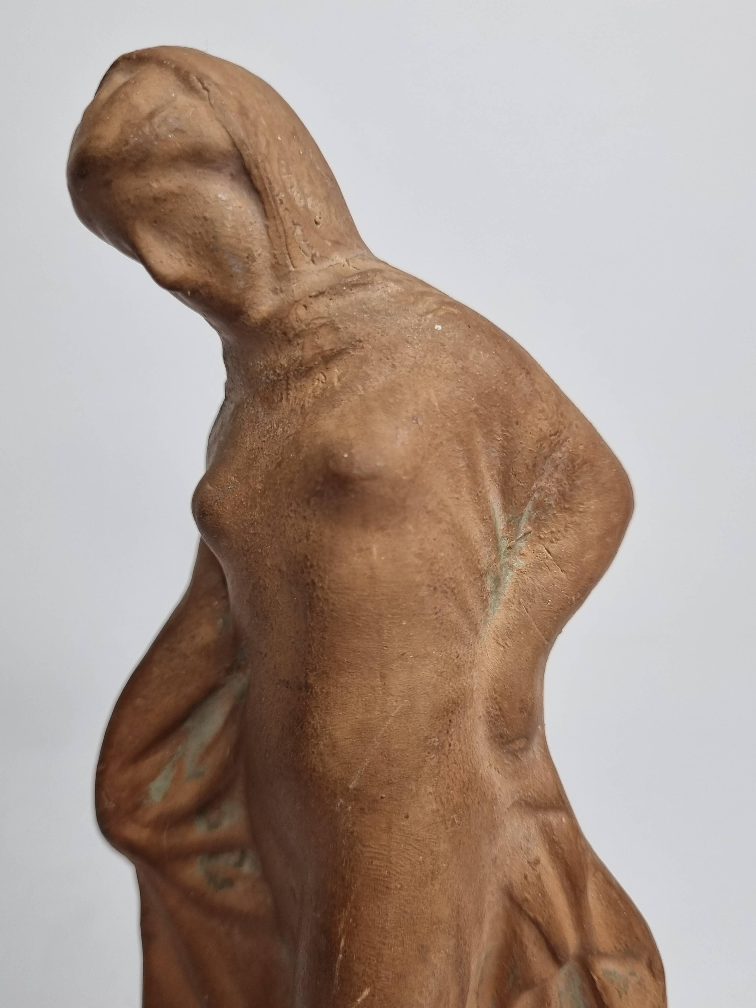 Draped Tanagra after Alexandre Bigot, Terracotta statuette, 20 cm