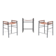 Set of 3 contemporary bar stools in natural brown leather and black rubber.