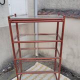Rattan shelf with 4 clear glass shelves