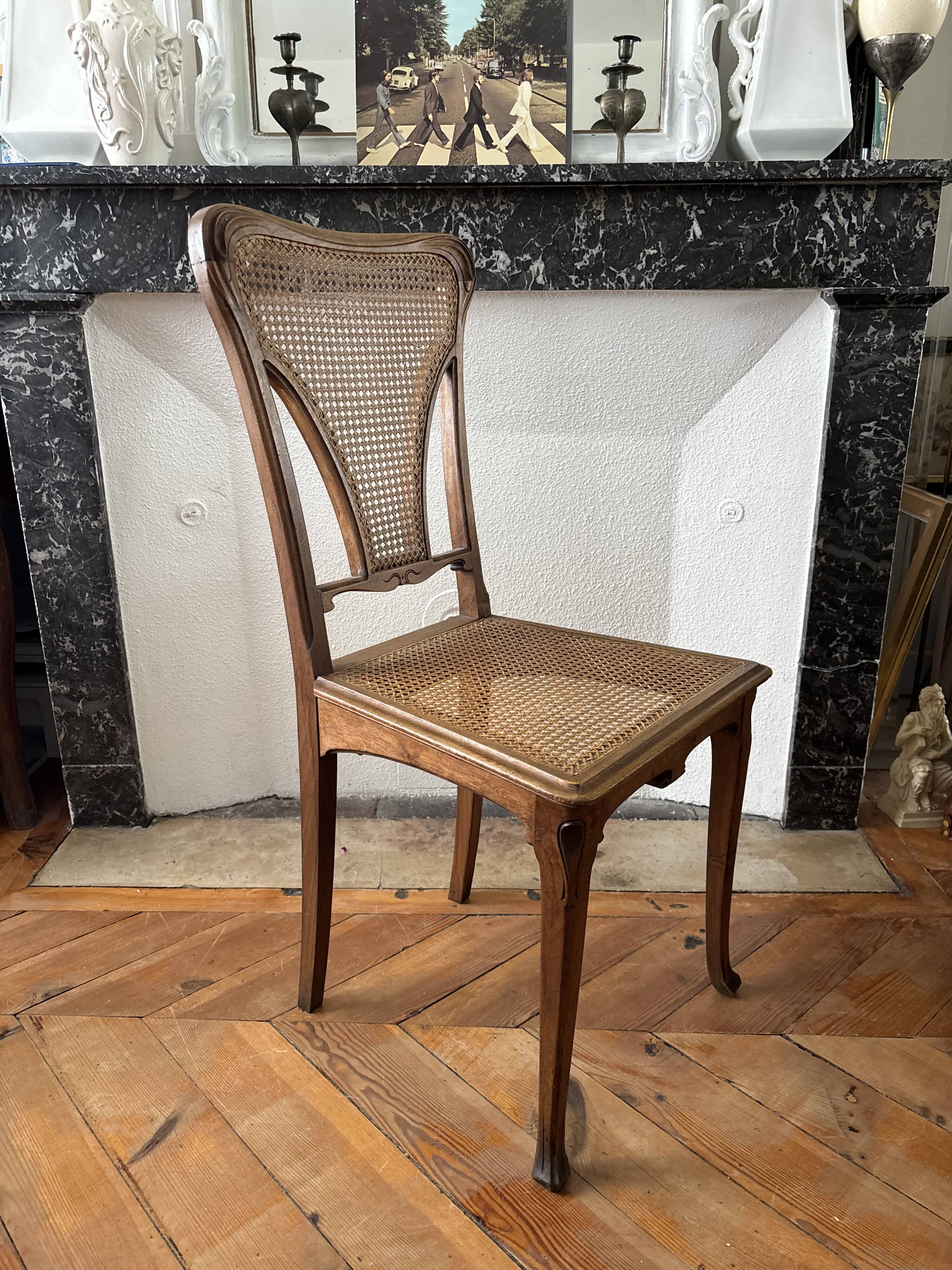 Art Nouveau caned wooden chair