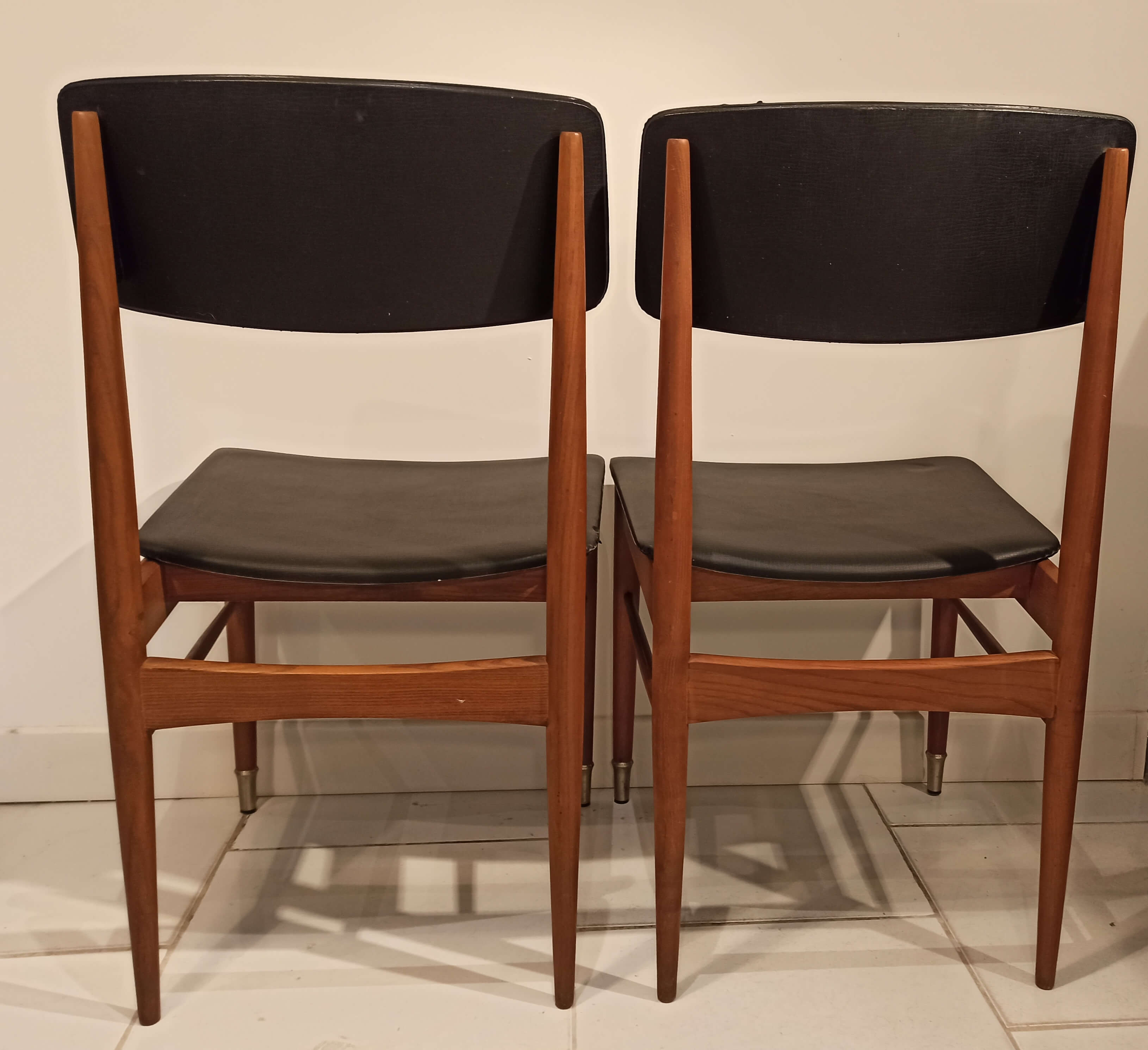 Pair of chairs scandinavian style vintage 1960s wood and skaï black