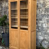 Parisian glass cabinet in solid raw oak, 1950