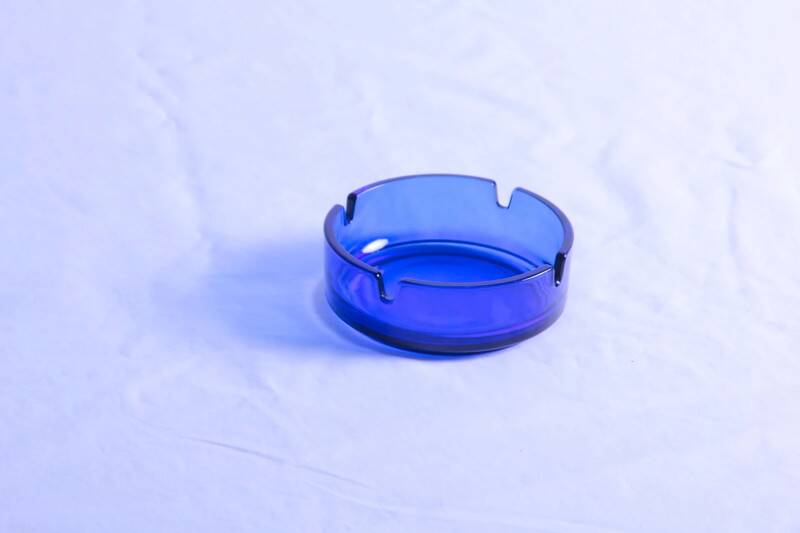 Vintage blue glass ashtray