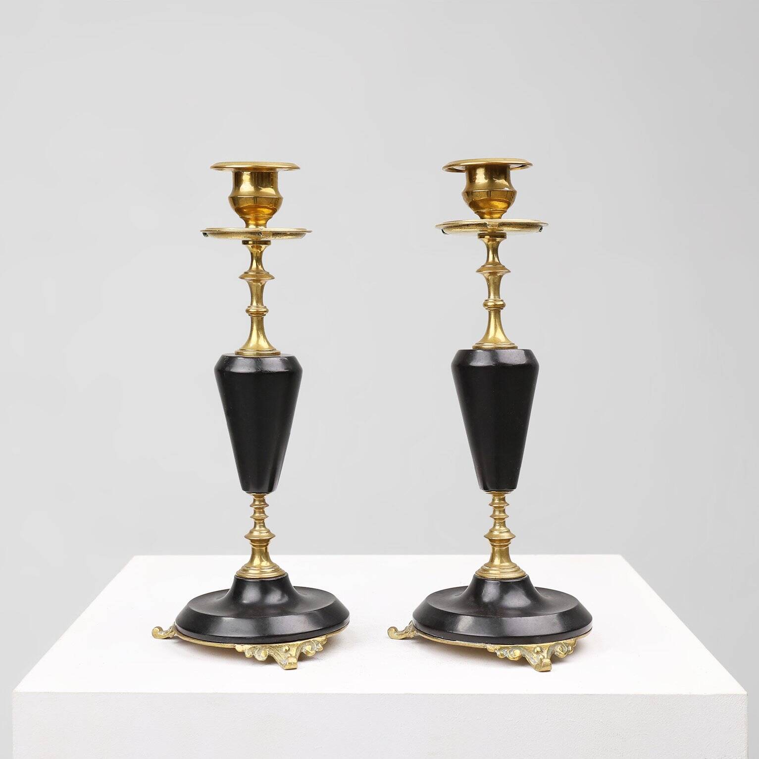 Empire Style Bronze and Ceramic Candlesticks, France, 1870s, Set of 2