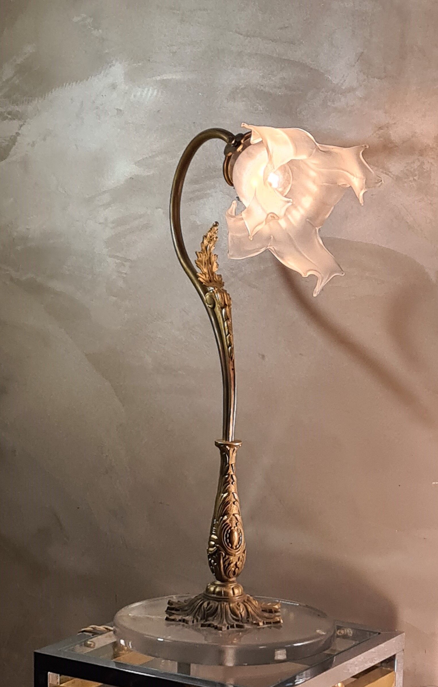Rock lamp bronze and brass art nouveau tulip free form
