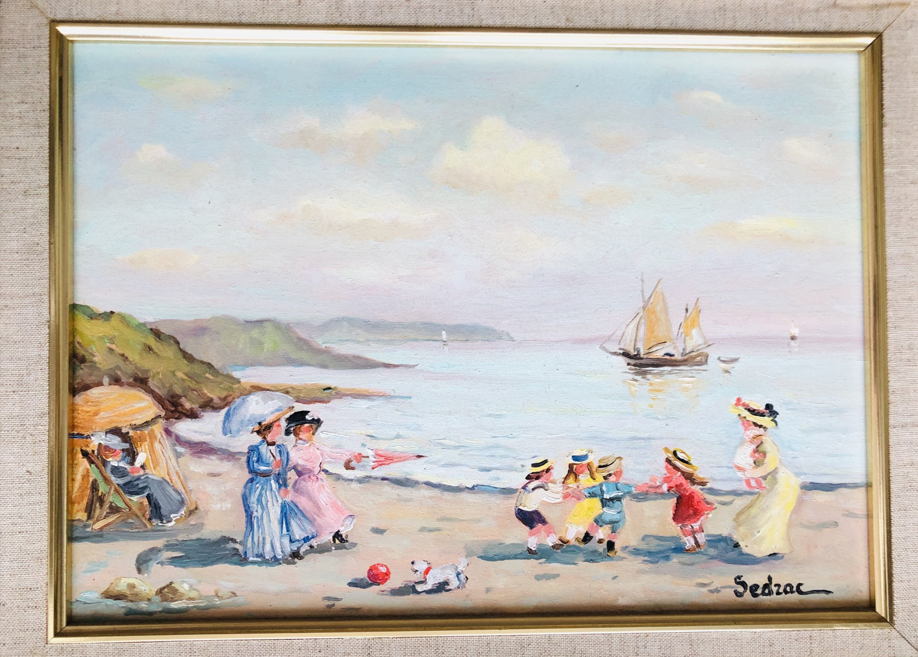 Table: Oil on canvas - lively beach landscape