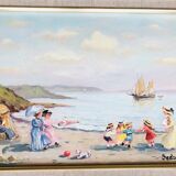Table: Oil on canvas - lively beach landscape