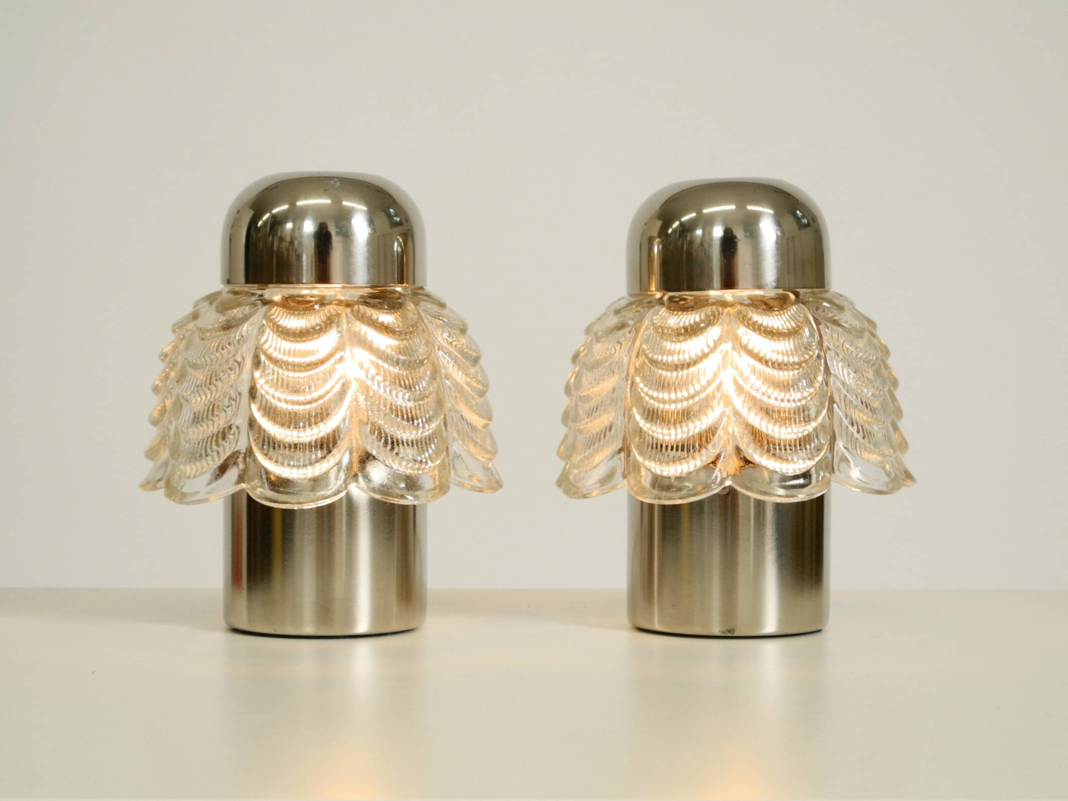 Two large, rare 1960s metal and glass table lamps by VEB Narva Leuchtenbau
