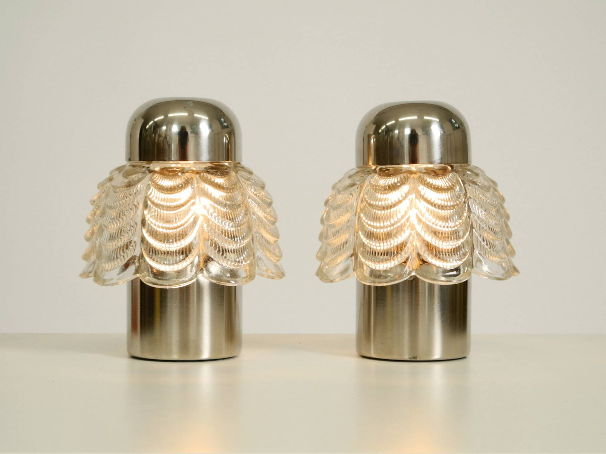 Two large, rare 1960s metal and glass table lamps by VEB Narva Leuchtenbau