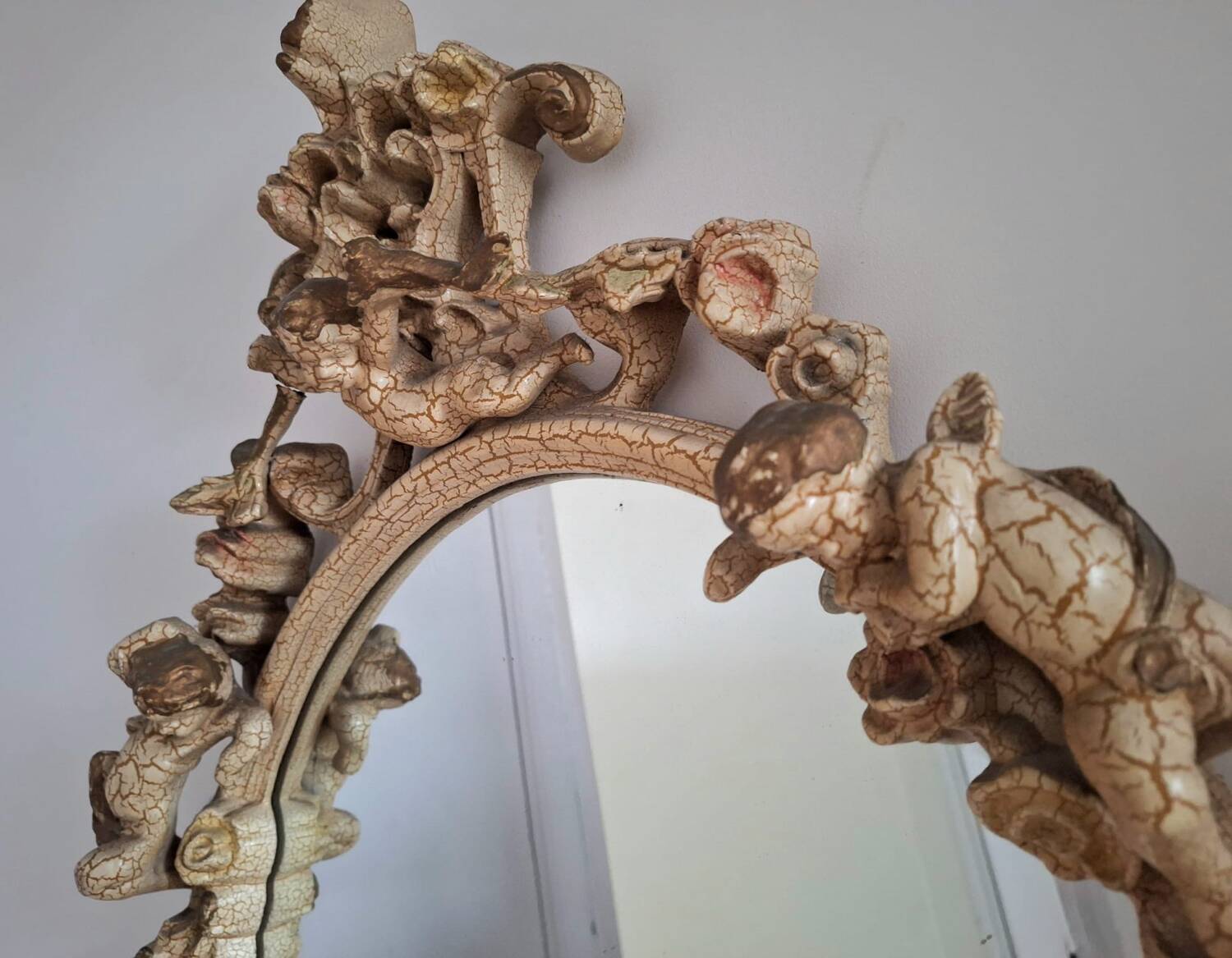 Console and mirror in baroque rococo style, vintage furniture.