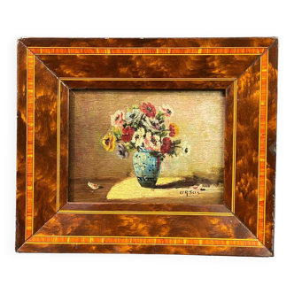 Tabletin painting oil on panel Still Life early 20th century signed