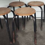 Set of 4 metal and wood school stools