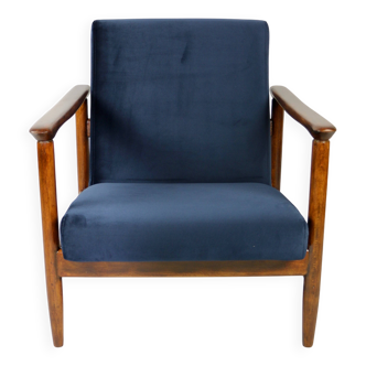 Fauteuil GFM-142 en velours bleu marine attribué à Edmund Homa, années 1970