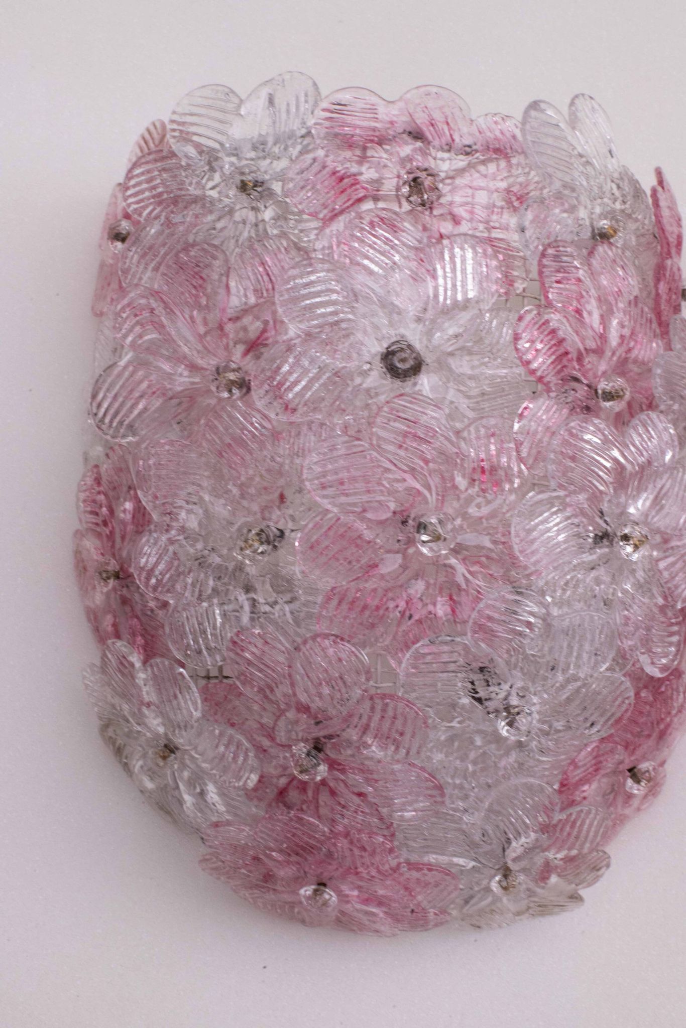 Set of 2 Murano Wall Light Pink Flower by Seguso, 1970