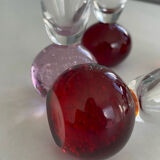 Set of 4 vintage champagne flutes – coloured ball foot – blown glass