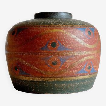 Large vintage painted terracotta vase