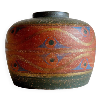 Large vintage painted terracotta vase