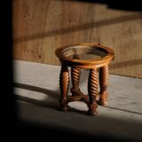 Modern Danish mid-century table, made of oak with spiral turned legs and a glass top, 1950s.