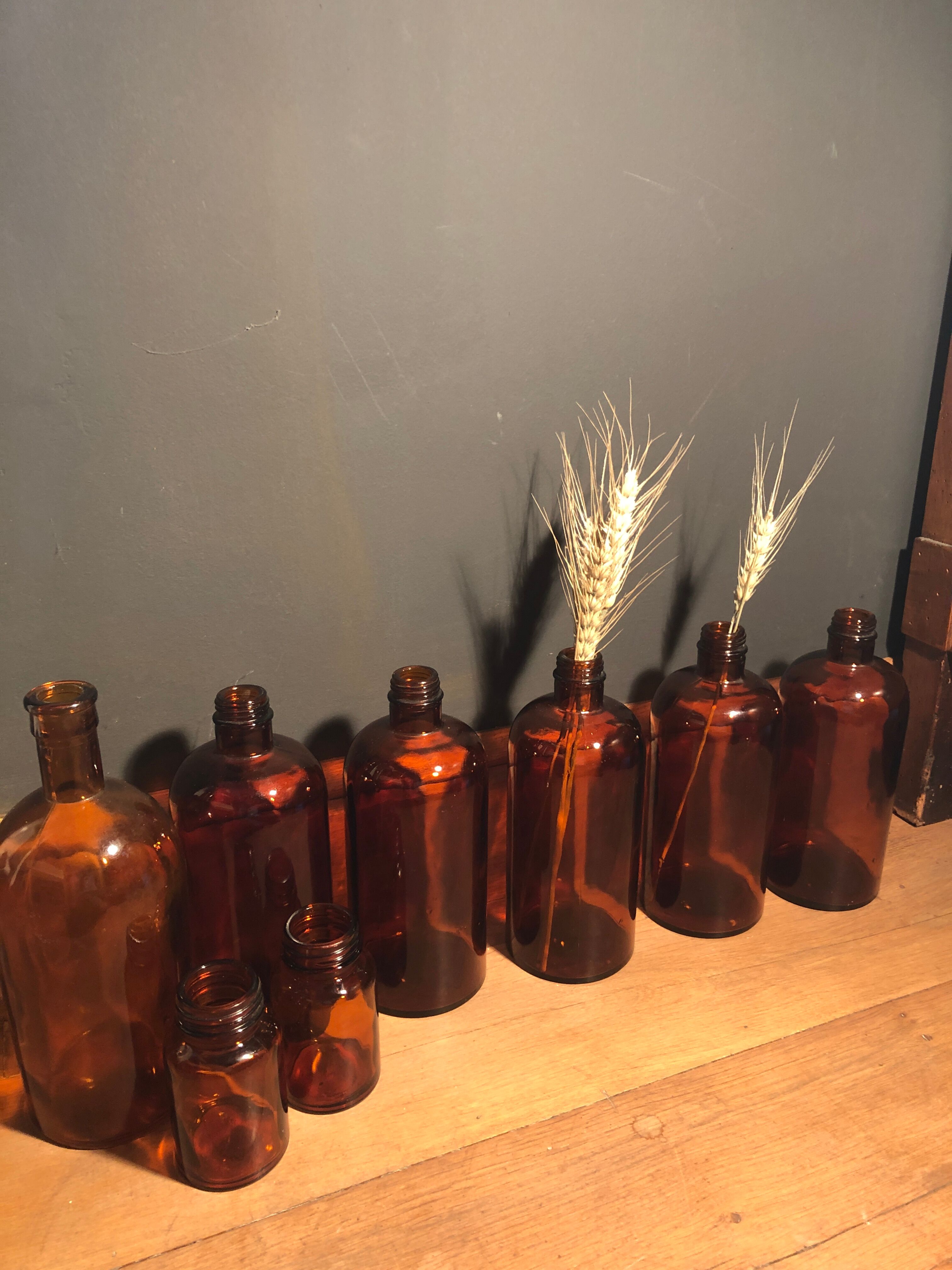 Lot of 2 amber apothecary vials