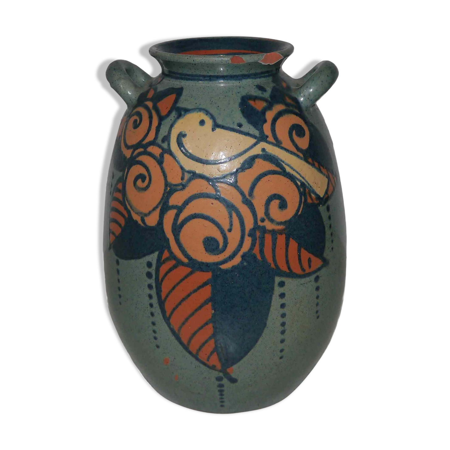 Old terracotta vase enamelled art nouveau "Paul Jacquet"