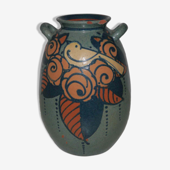 Old terracotta vase enamelled art nouveau "Paul Jacquet"