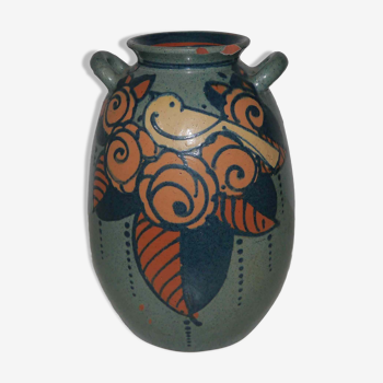 Vase ancien en terre cuite émaillée  art nouveau  « Paul Jacquet »