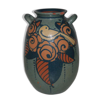 Old terracotta vase enamelled art nouveau "Paul Jacquet"