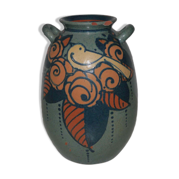 Vase ancien en terre cuite émaillée  art nouveau  « Paul Jacquet »