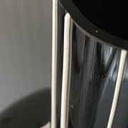 Black glass vase with white stripes, vintage 1950.