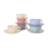 Ensemble de 6 tasses et sous tasses Arcopal gamme Arlequin, couleurs pastel, made in France