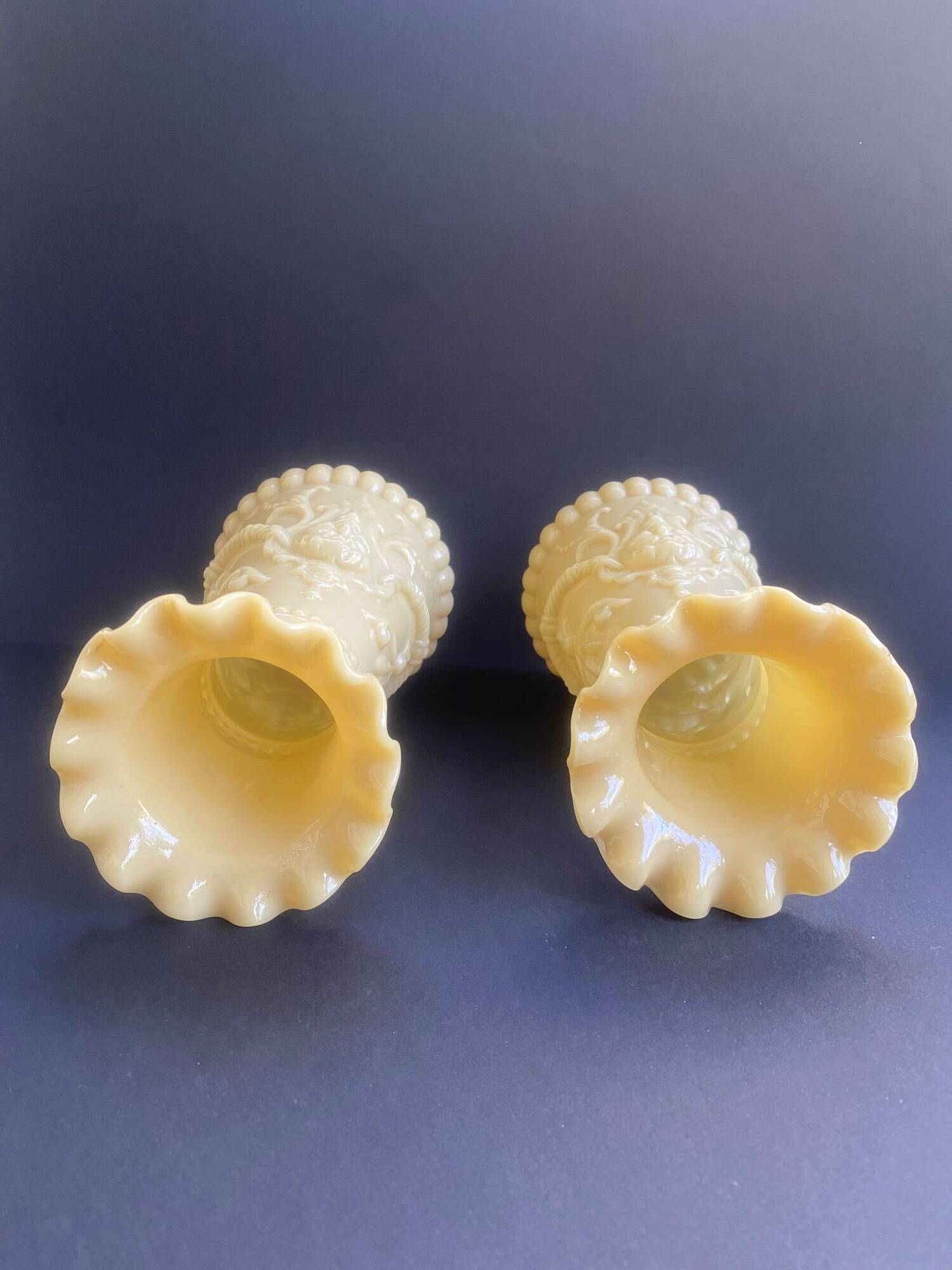 Pair of vintage Vierzon beige opaline vases