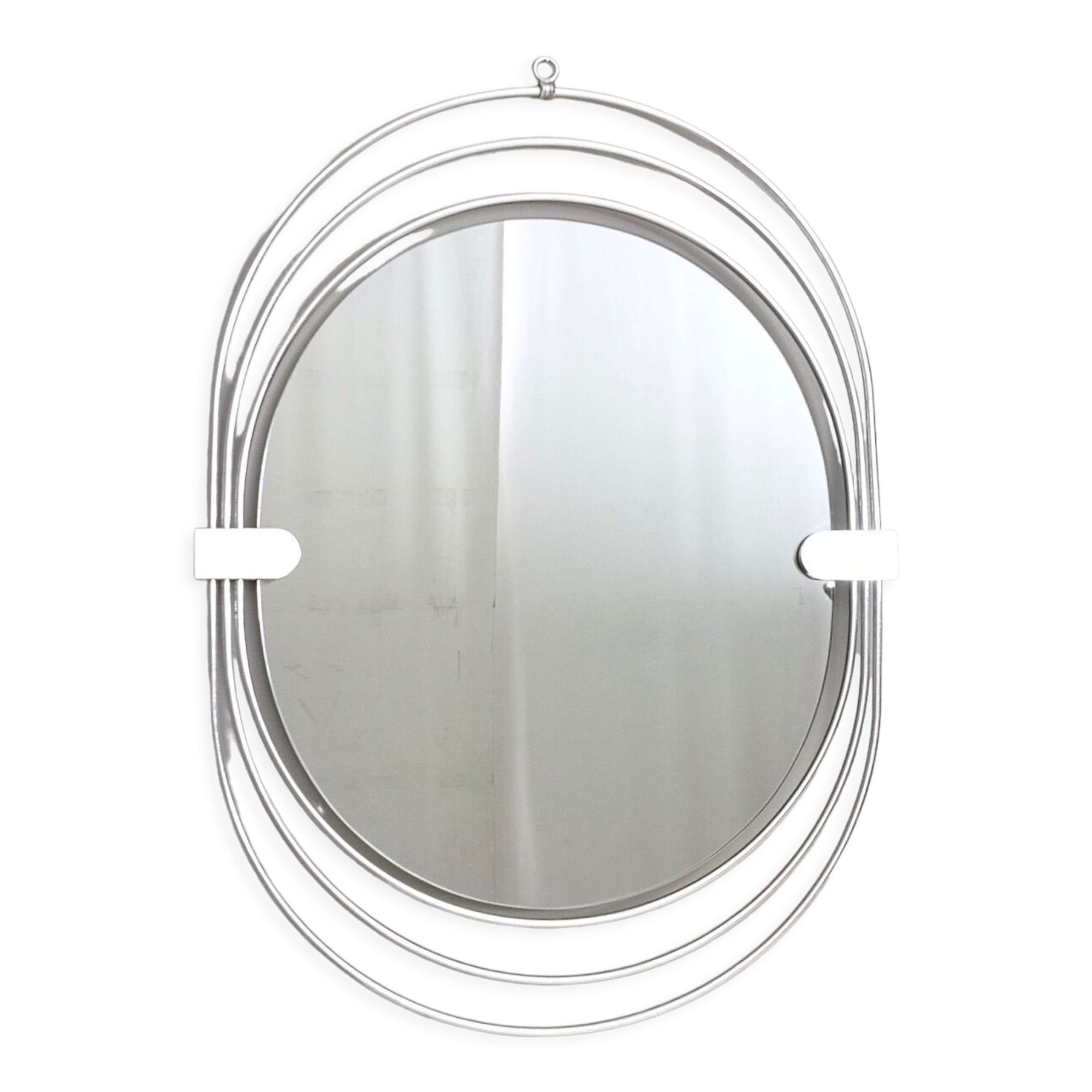 Postmodern Smoked Wall Mirror with a Triple Chrome-Plated Metal Frame, Italy