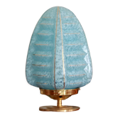 Lampe d'appoint globe ancien en verre Clichy beu moucheté et filets dorés skyscraper pied laiton