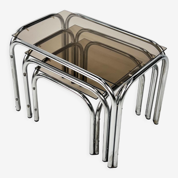 Chrome and Smoked glass Nesting Tables, 1970s