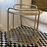 Vintage gold glass table on wheels