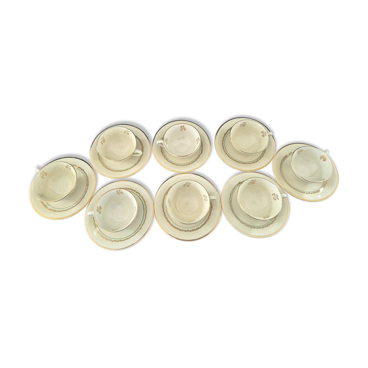 Set of 8 cups and saucers in Gien earthenware, model Valence A040.