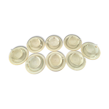 Set of 8 cups and saucers in Gien earthenware, model Valence A040.