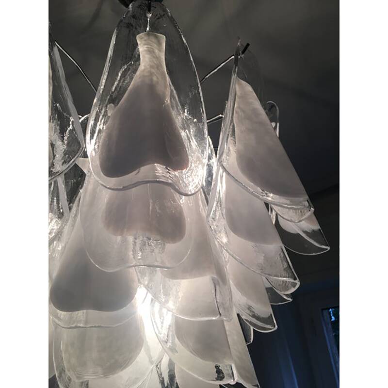 "Rondine" White and Transparent Murano Glass Chrome Frame Sputnik Chandelier