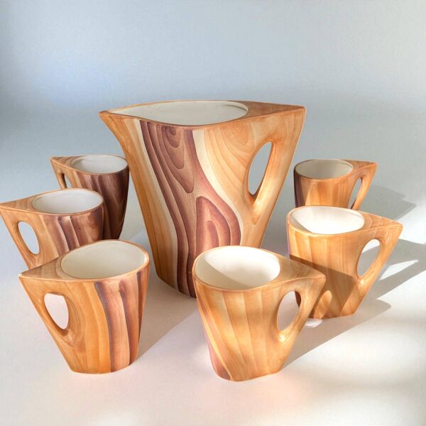 Grandjean Jourdan Vallauris Service à orangeade Vintage céramique faux bois