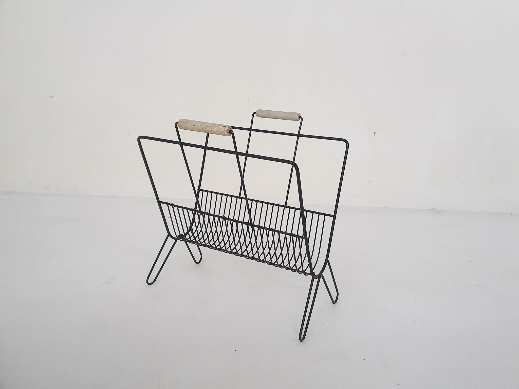 Mid-century black metal magazine stand, The Netherlands 1950's