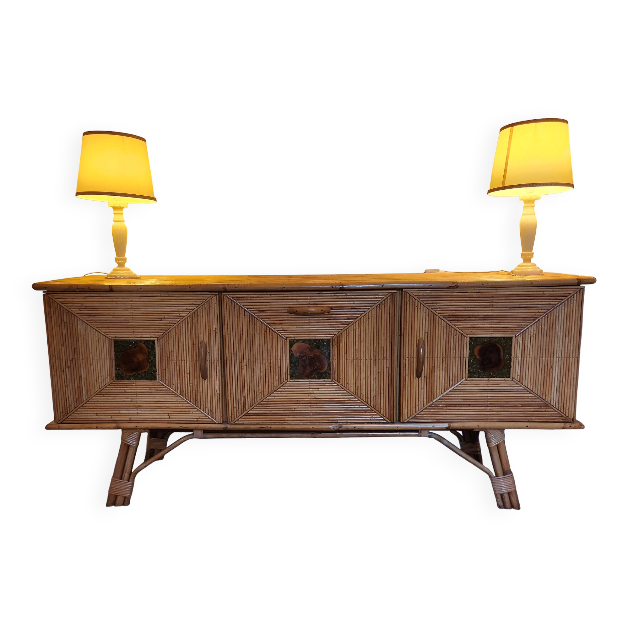 Sideboard in a row in rattan by Adrien Audoux and Frida Minet