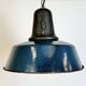 Industrial Blue Enamel Factory Lamp with Cast Iron Top, 1960s