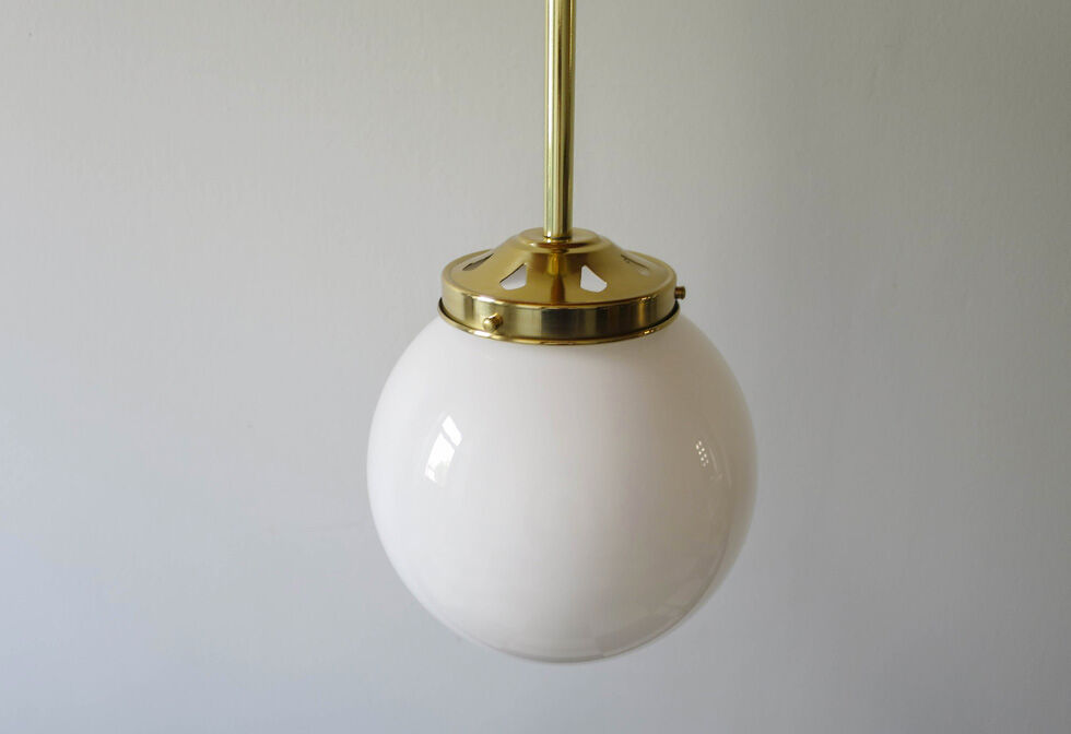 Brass globe opaline white hanging lamp