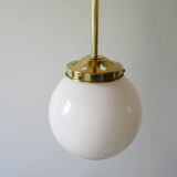 Brass globe opaline white hanging lamp
