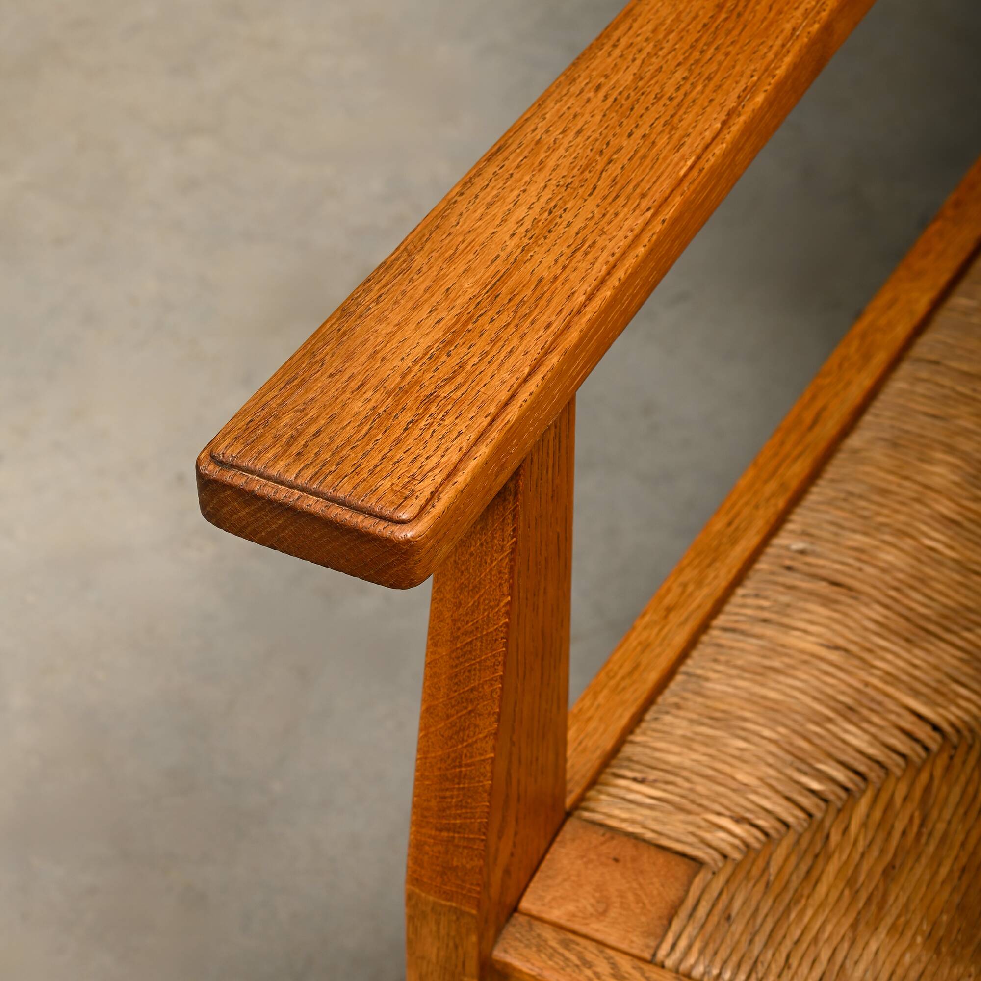 Art Deco Haagse School Armchair in solid Oak and Straw, 1930s