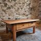 18th-century cherry wood coffee table with two drawers.