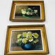 Pair of small framed vintage floral oils