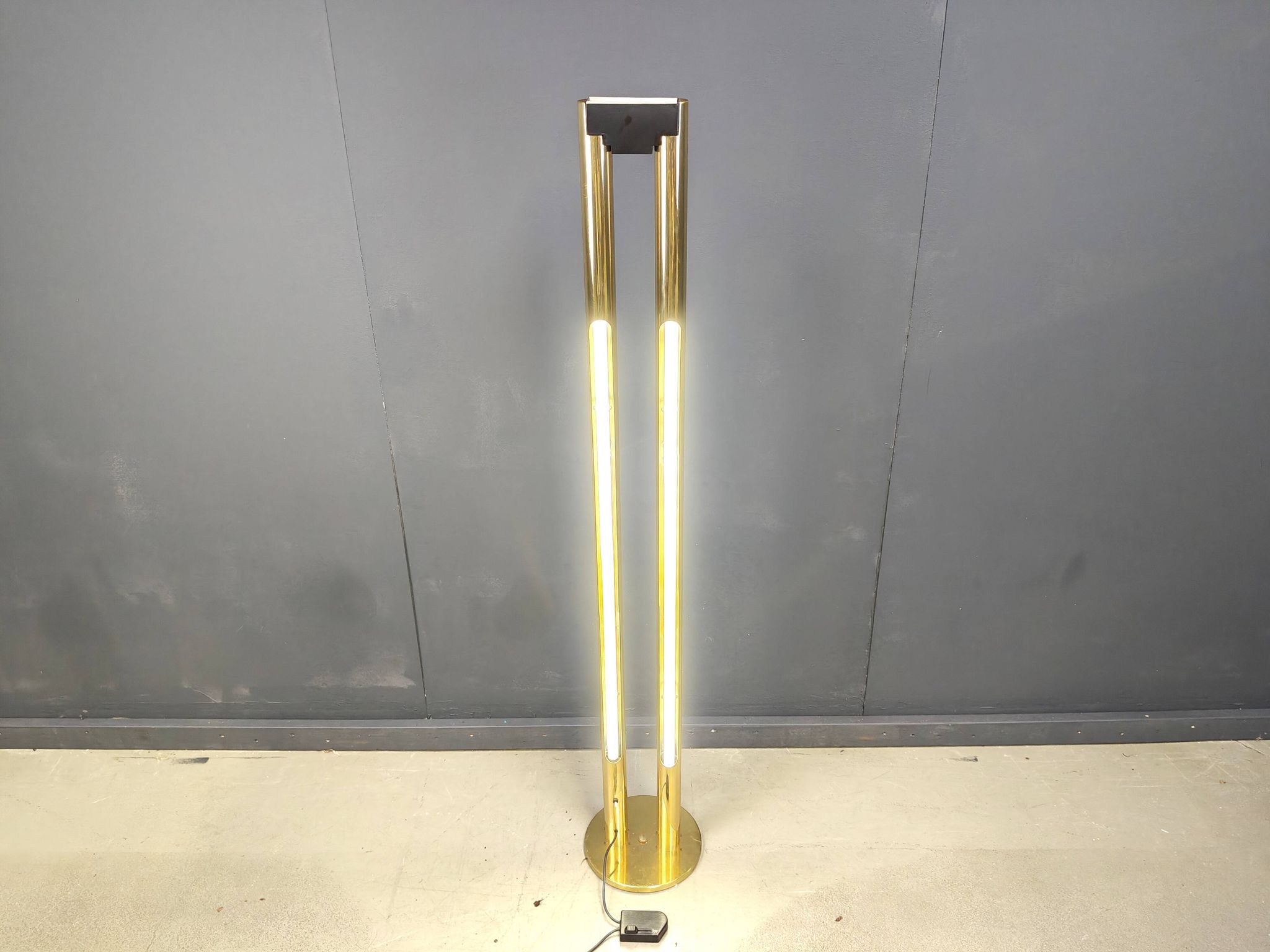 Vintage brass tube light floor lamp, 1980s