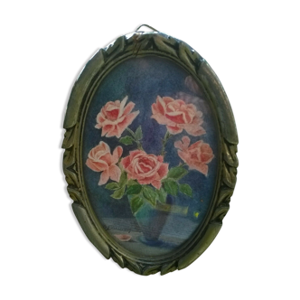 Tableau miniature "vase de roses"
